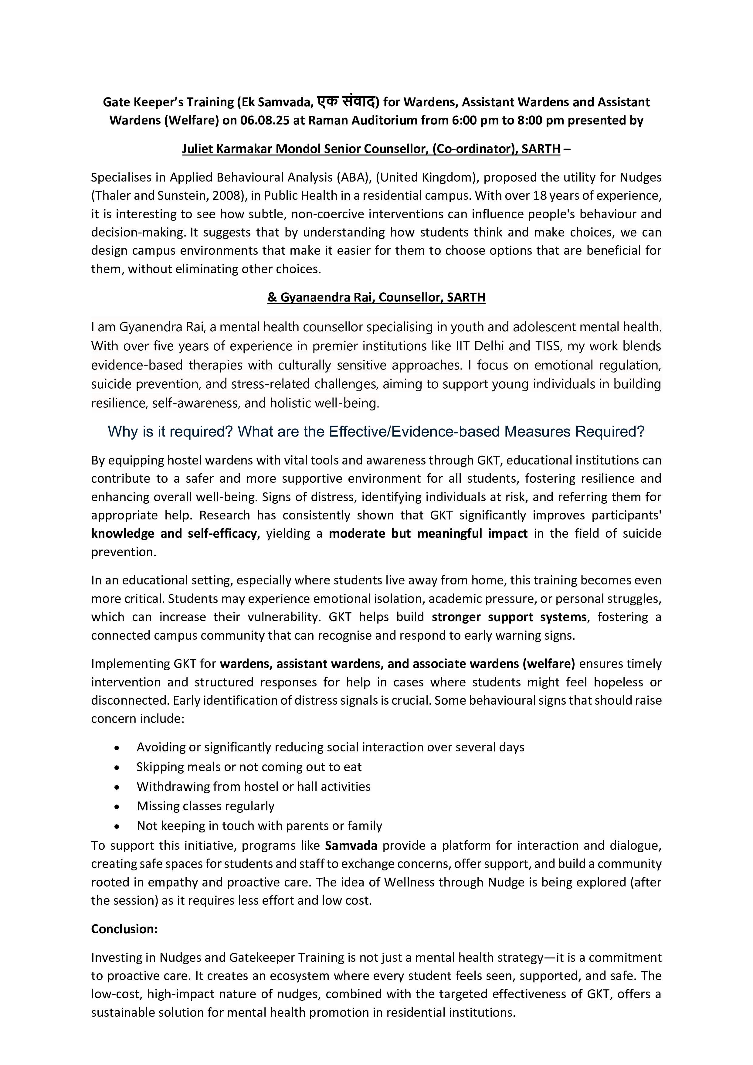 Gatekeeper Training (GKT) Program